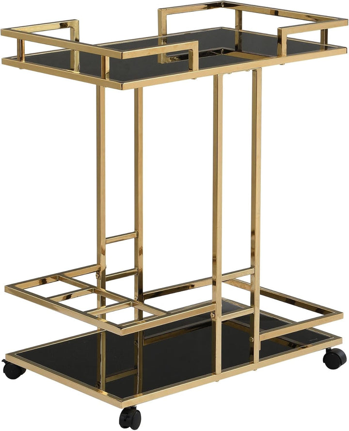FineBuy Servierwagen Gold Metall mit Glas Ablagen auf Rollen 67,5x83,5x43 cm, Moderner Barwagen mit