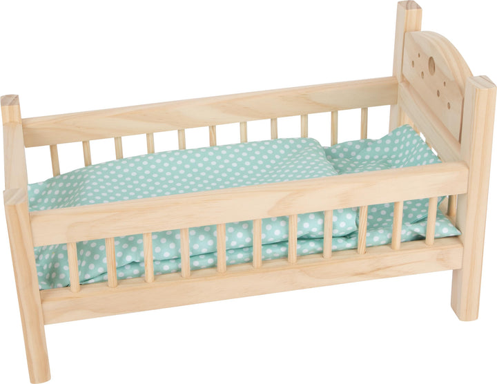 small foot Puppenbett aus Holz, Puppenmöbel-Zubehör, Kissen und Decke im Herz-Design, ab 3 Jahren, 9