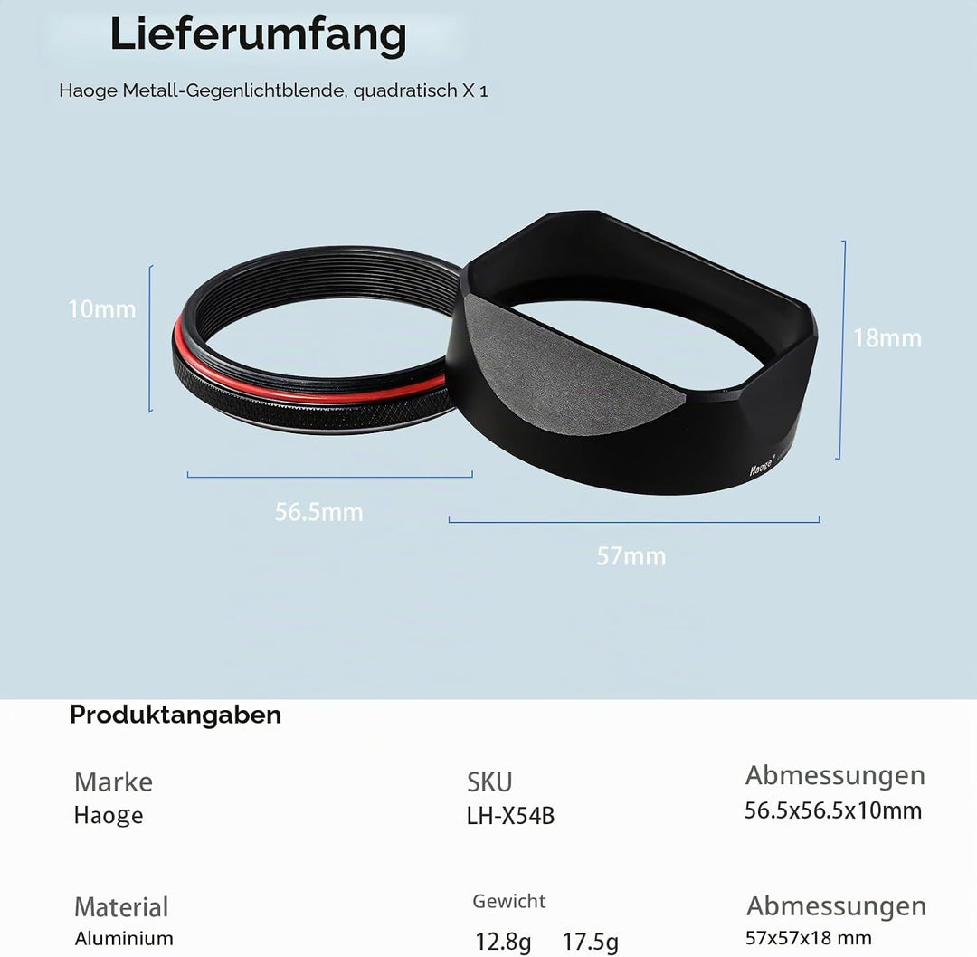 Quadratische Metall-Gegenlichtblende für Fuji X100VI Kamerazubehör schwarz mit 49 mm UV-Filter-Adapt
