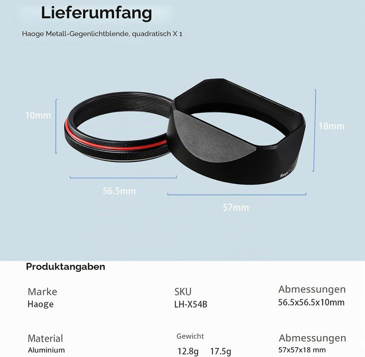Quadratische Metall-Gegenlichtblende für Fuji X100VI Kamerazubehör schwarz mit 49 mm UV-Filter-Adapt