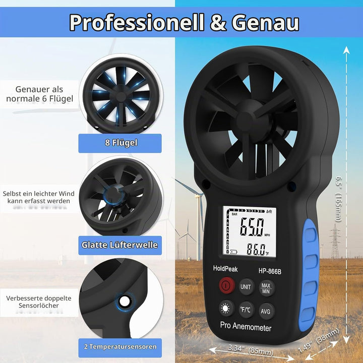 Anemometer windmesser, digitales Windgeschwindigkeitsmessgerät, Windgeschwindigkeit/Windkühlung, Win