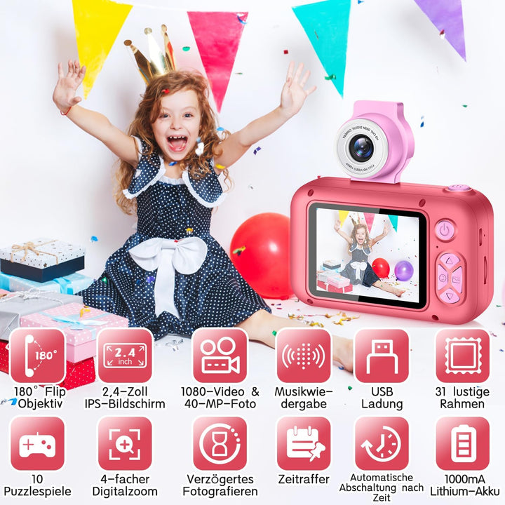 KinderKamera,ARNSSIEN Kinder Kamera,Selfie Kamera Kinder,Geschenk für3 4 5 6 7 8 9 10Jahre Mädchen u