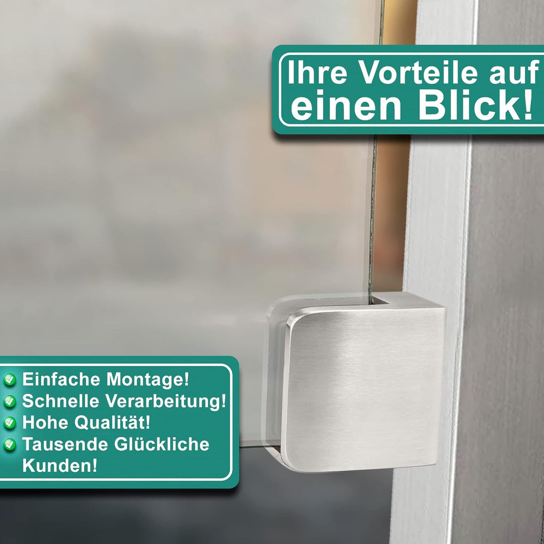 PRIOstahl Glashalter 4 Stück Glasklemmen Klemmhalter Glasplattenhalter mit Sicherungsplatte + Sicher