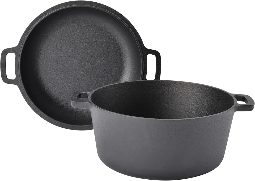 TAINO Gusseisen-Topf mit Pfannen-Deckel 6l Dutch-Oven Allzweck-Kochtopf aus Gusseisen Herd Ofen Lage