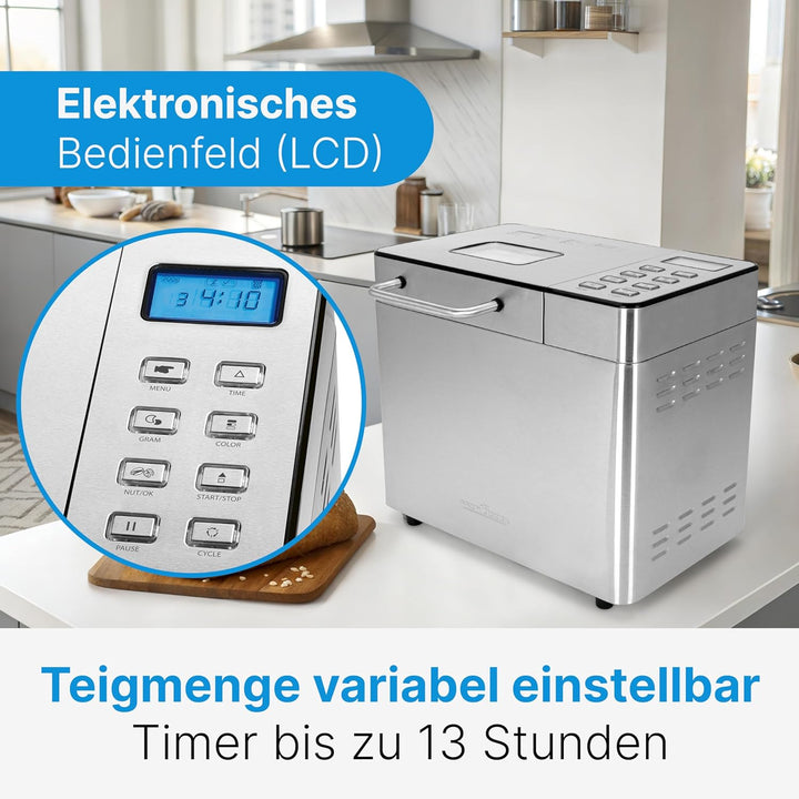 ProfiCook® Brotbackautomat mit Timer | morgens mit warmem Brot aufwachen | Krustenbräunung einstellb