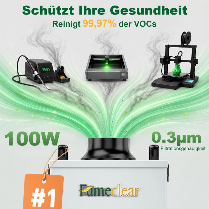 FumeClear FC-100A Lötrauchabsaugung Leistungsstarke 200 to 260m³/h Absaugung, Lötrauchabsorber, gerä