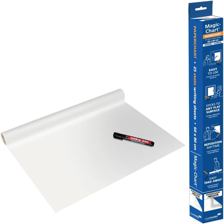 Legamaster Magic-Chart Paperchart Folie - statisch selbsthaftend - weiss - 80x60cm - abwischbar und
