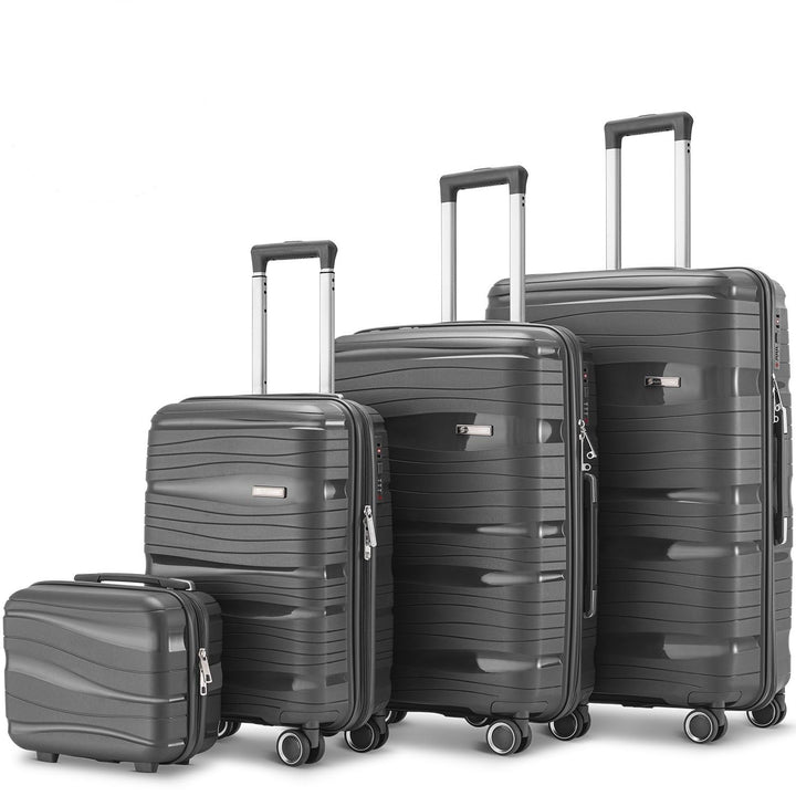 Travel One Kofferset 4-teilig – Anthrazit – Hartschalen Trolley-Set 32/60/98L, Zahlenschloss & 360°
