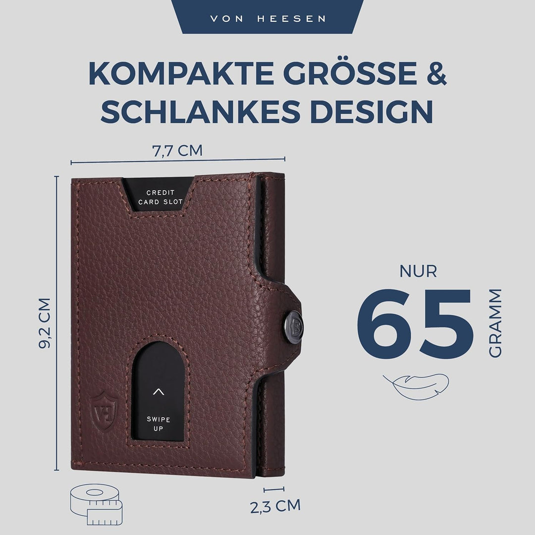 VON HEESEN Slim Wallet mit XL Münzfach &amp; RFID-Schutz - Leder Geldbeutel - Mini Geldbörse für Herren
