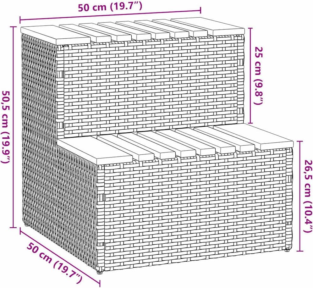 vidaXL Whirlpooltreppe Hellgrau 50x50x50,5cm Poly Rattan Akazie Massiv, Whirlpool-Stufe, 2-Stufen-Le