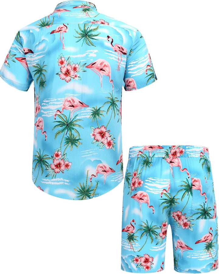 COOFANDY Herren Kurzarm Hemd Blumen Hawaiihemd und Shorts Set Floral Party Outfit Männer Button Down