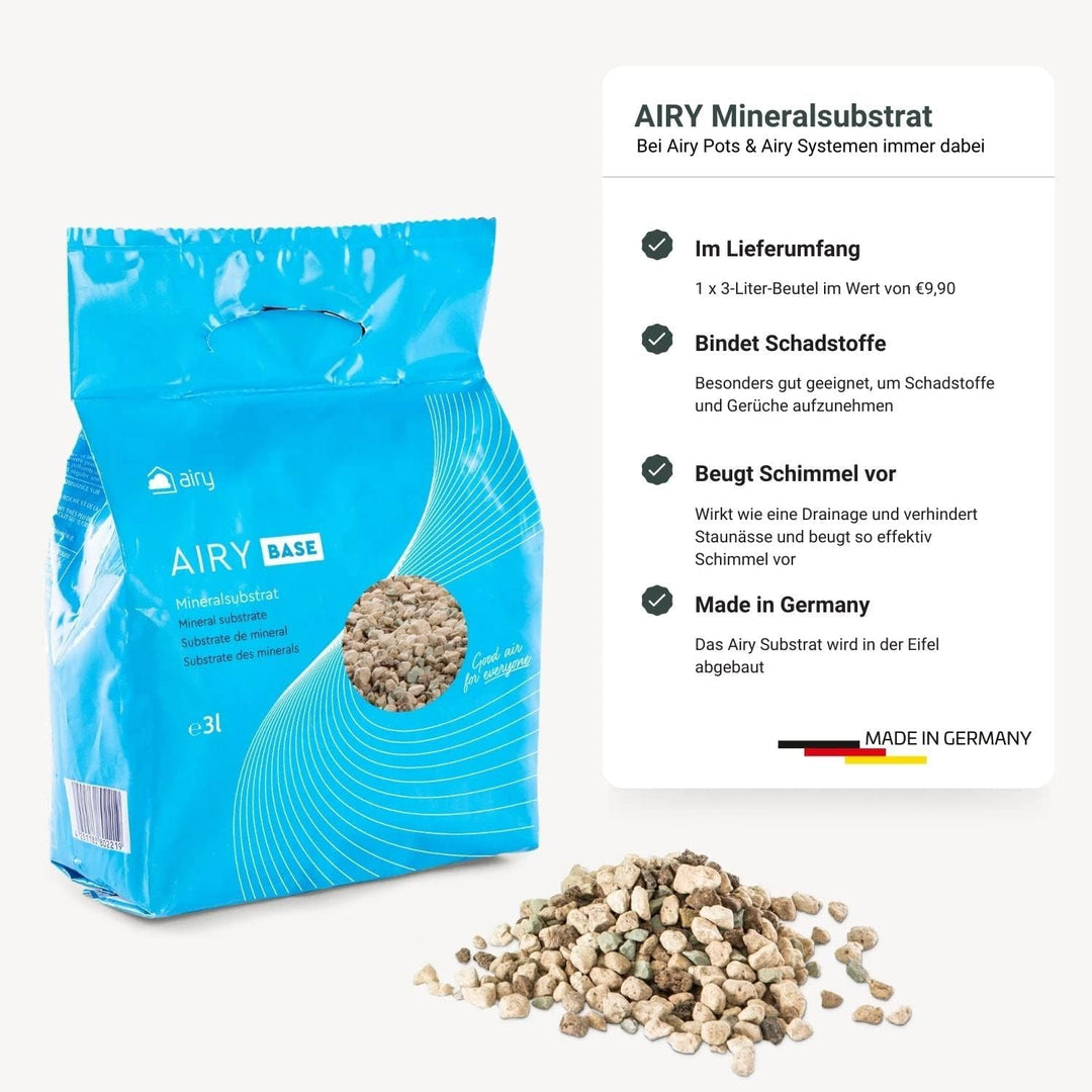 AIRY Luftreiniger System S inkl. Bogenhanf &amp; 3-Liter Airy Base • Natürlicher Luftfilter beseitigt Sc
