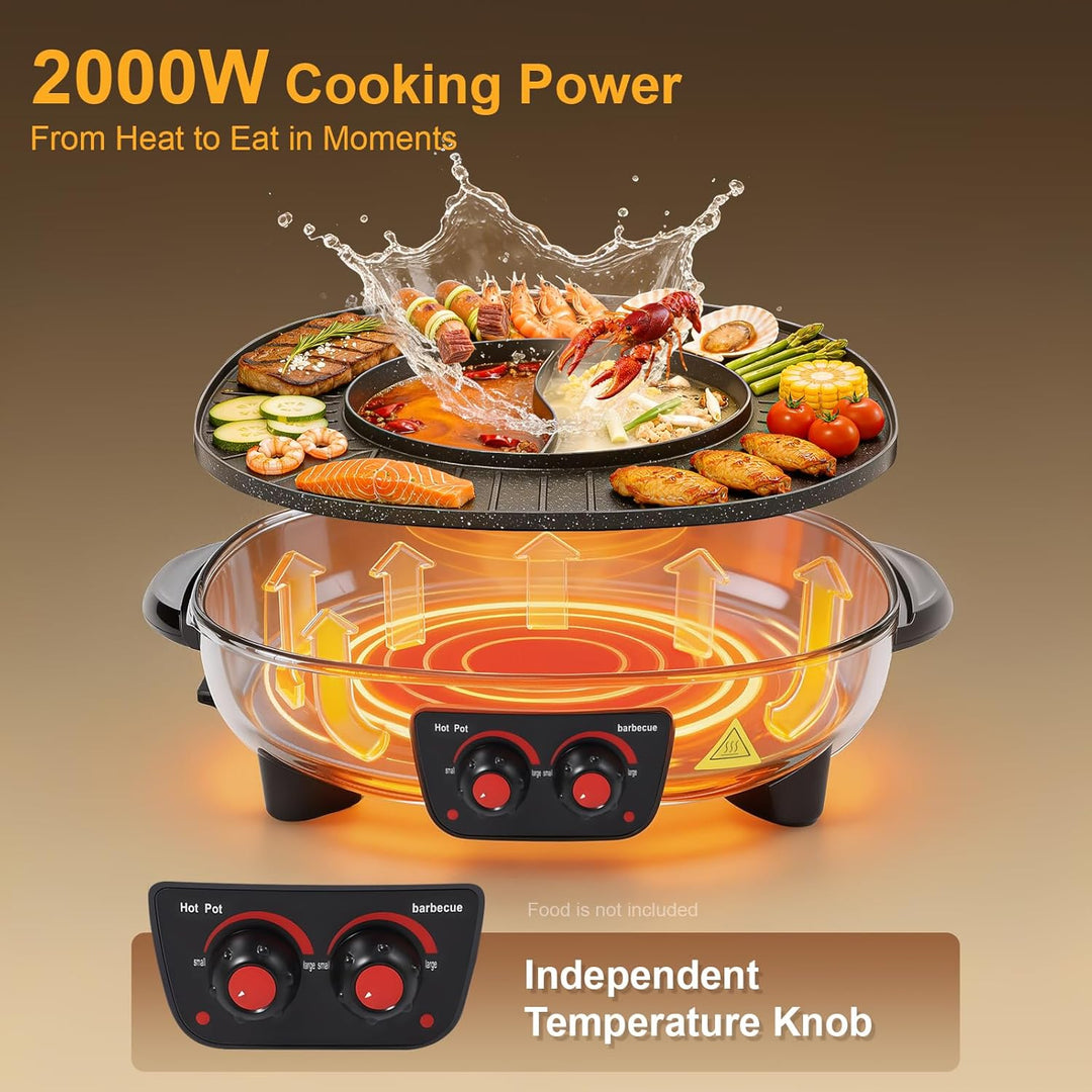 Hot Pot Set 2000W 2-in-1 Elektrischer Griller Heisser Topf Multi Geschmack Genuss Tischgrill Elektri