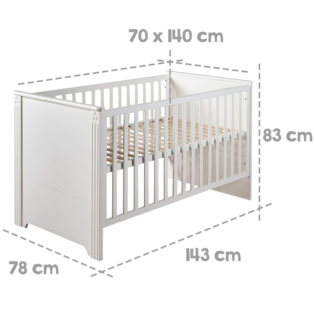 roba Kindermöbelset 'Maxi‘, 2-TLG inkl. Kombi-Bett, 70 x 140 cm und breiter Wickelkommode, weiss Kin