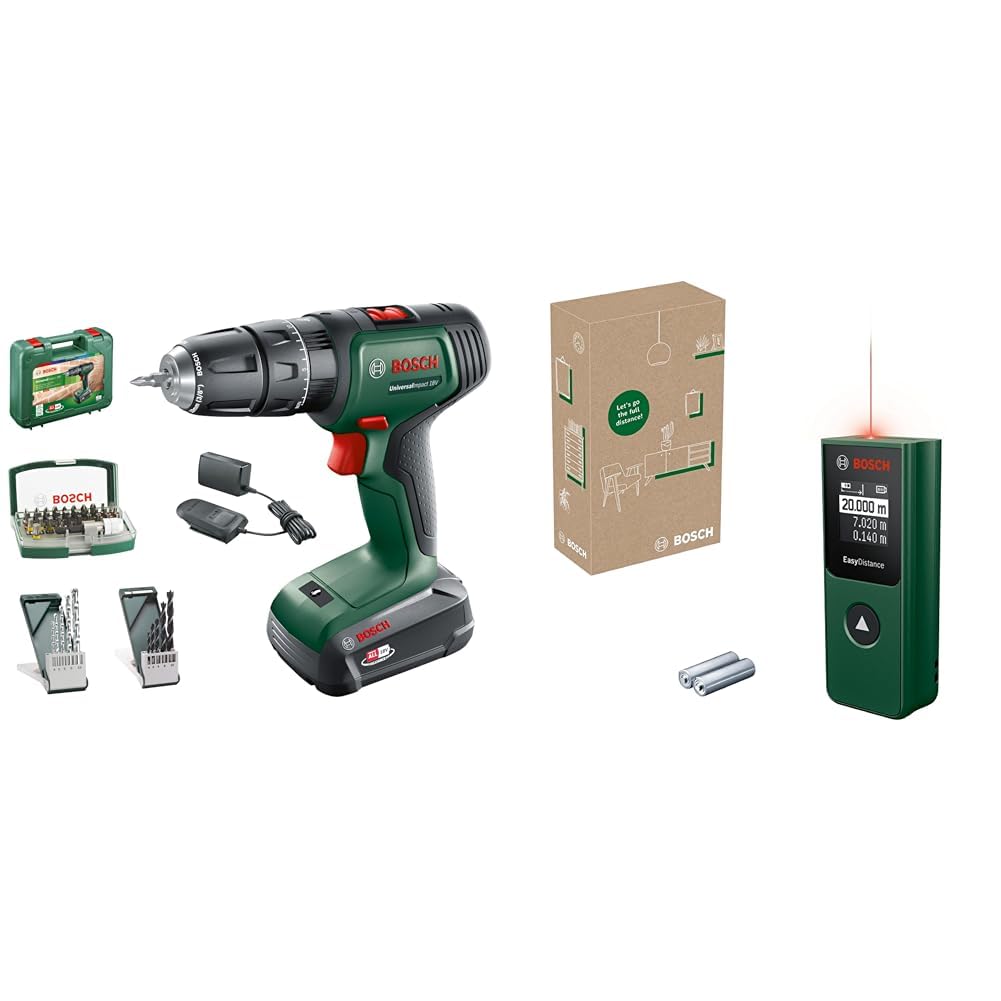 Bosch Akku Schlagbohrschrauber UniversalImpact 18V (1 Akku, 18 Volt System, im Koffer) + Bosch Laser