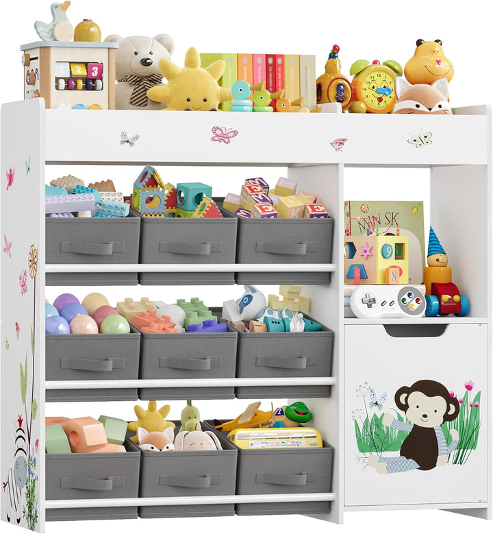 HOCSOK Kinderregal mit 9 Boxen, Regal Kinderzimmer mit Bücherregal, Spielzeugregal Kinderzimmer für