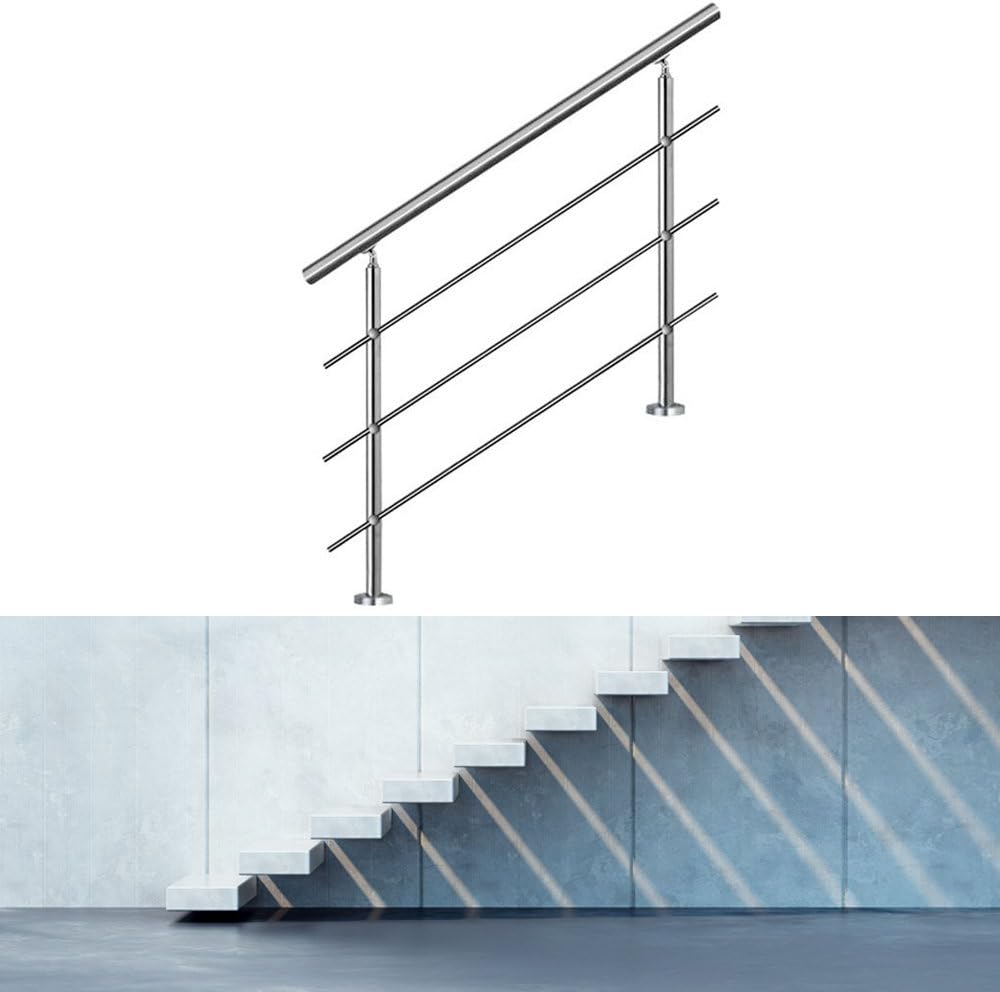 Jiubiaz Treppengeländer 100cm, Geländer Edelstahl Handlauf Wandhandlauf Innen & Aussen, mit 3 Querst