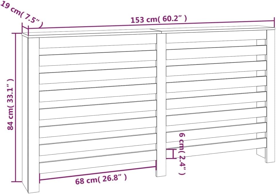Heizkörperverkleidung 153x19x84 cm mit Horizontalen Latten Heizkörper Abdeckung Modernes Design Heiz