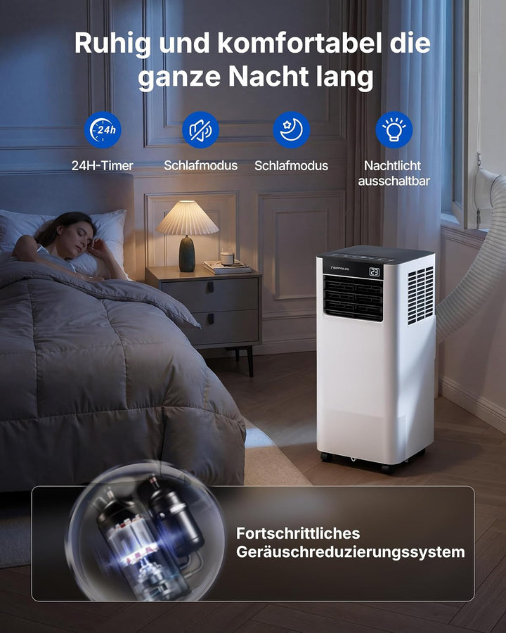 Mobile Klimaanlage 7000BTU 2,0Kw mit Abluftschlauch | 3-in-1 Mobiles Klimagerät | Fensterabdichtung