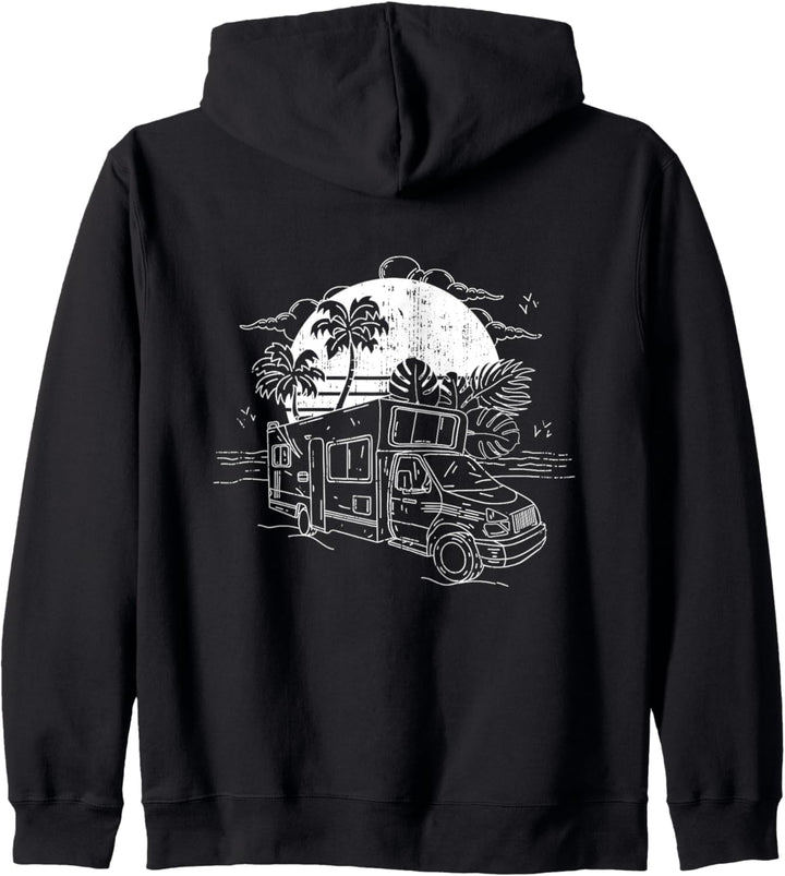 Wohnmobil Camping Sonnenuntergang Kapuzenjacke