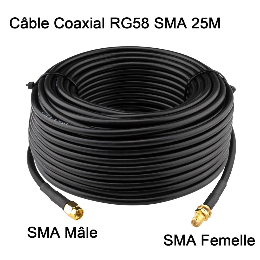 Boobrie SMA-Kabel, männlich, weiblich, 25 m, RG58, 50 Ohm, Koaxial, Verlängerung, Antenne, für Route