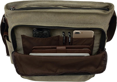 CALIYO Umhängetaschen Herren aus Canvas Schultasche Queformat A4 Laptoptasche für 15,6 Zoll Laptop A