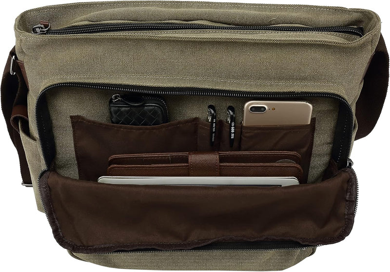 CALIYO Umhängetaschen Herren aus Canvas Schultasche Queformat A4 Laptoptasche für 15,6 Zoll Laptop A