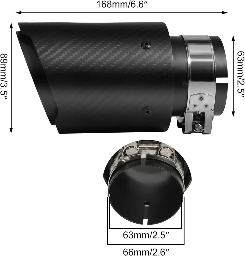 Krtopo 63mm Auspuffspitzen Auspuff Edelstahl und Glänzende Kohlefaser Auto Auspuff Endrohr, Einlass