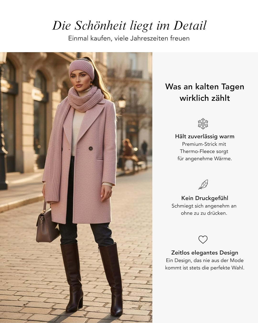 Baesics Stirnband Rosa für Damen & Herren – warme & elastische Unisex Ohrenwärmer mit Fleecefutter -