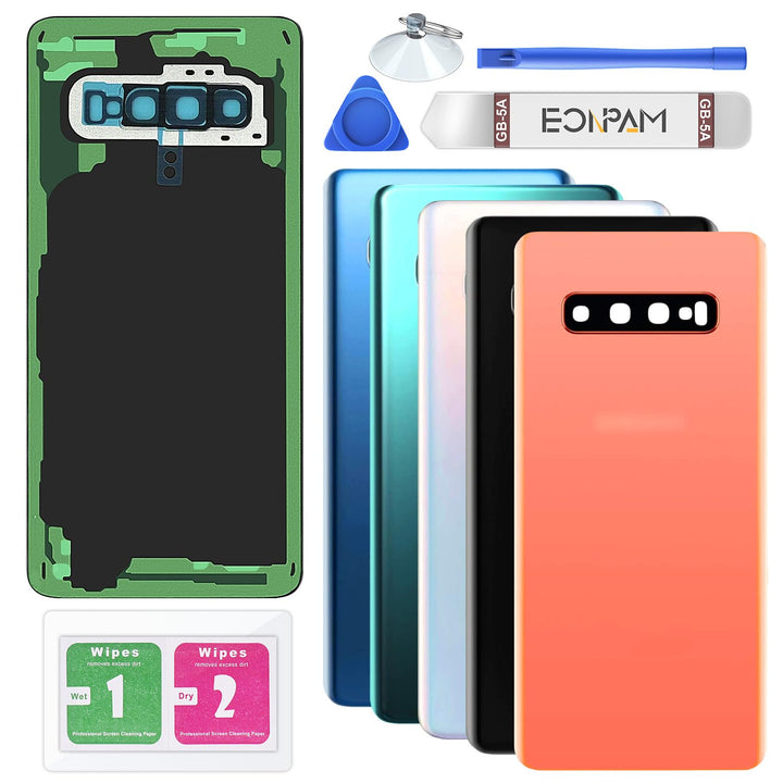 Eonpam Akkudeckel für Samsung Galaxy S10 G973 Rückseite Glas Backcover Ersatz Reparatur Set mit Kame