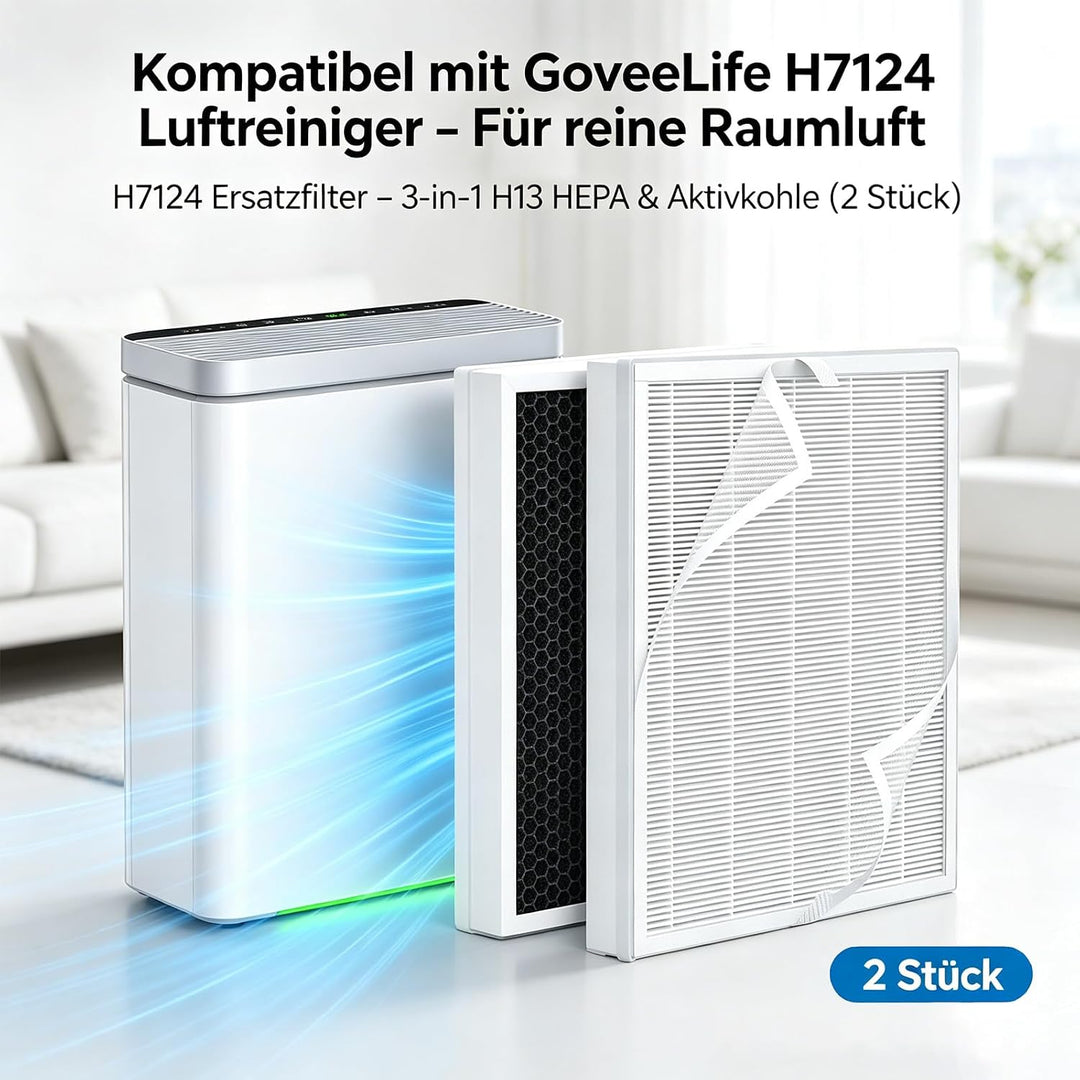 H7124 Ersatzfilter für Goveelife H7124 Luftreiniger, 3-in-1 H13 HEPA Filter und Hocheffizienter Akti