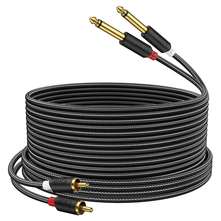 J&D 2x 6,35 mm zu 2RCA Kabel, Gold-Plated [AudioWave-Serie] 2 x 6,35mm 1/4" Männlich TS zu 2 RCA Män