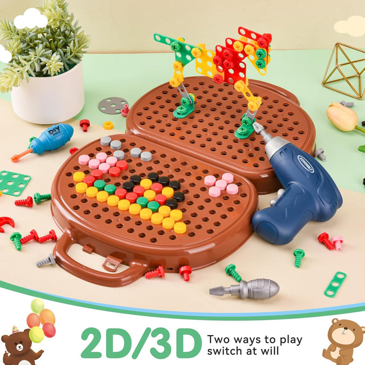 DAOUZL Montessori Spielzeugkiste mit Bohrmaschine, Magische Montessori-Spielzeugkiste, Mosaik Puzzle