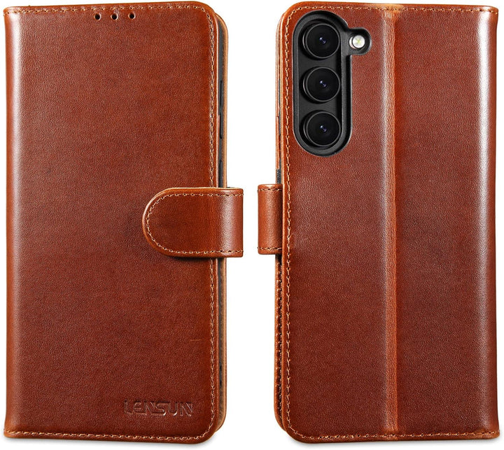 LENSUN Echtleder Hülle für Samsung Galaxy S23 Plus, Handyhülle [Echtes Leder] [Kartenfach] [RFID Sch
