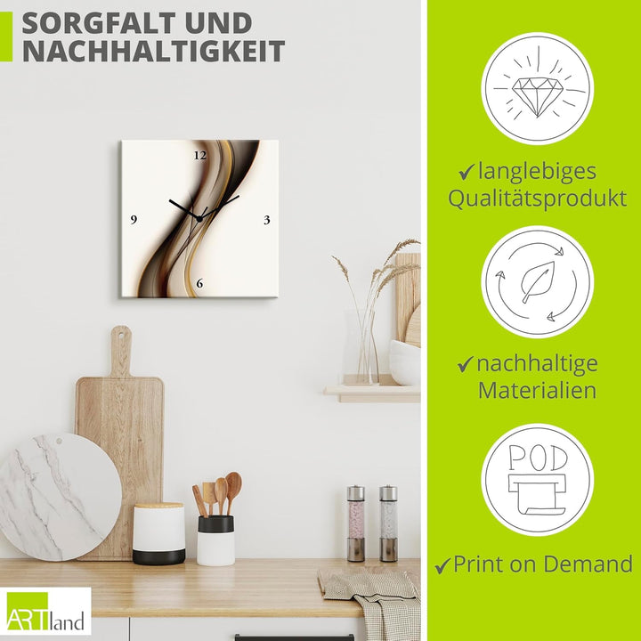 ARTLAND Wanduhr ohne Tickgeräusche Alu Quarzuhr 30x30 cm Quadratisch Lautlos Abstrakte Kunst Design