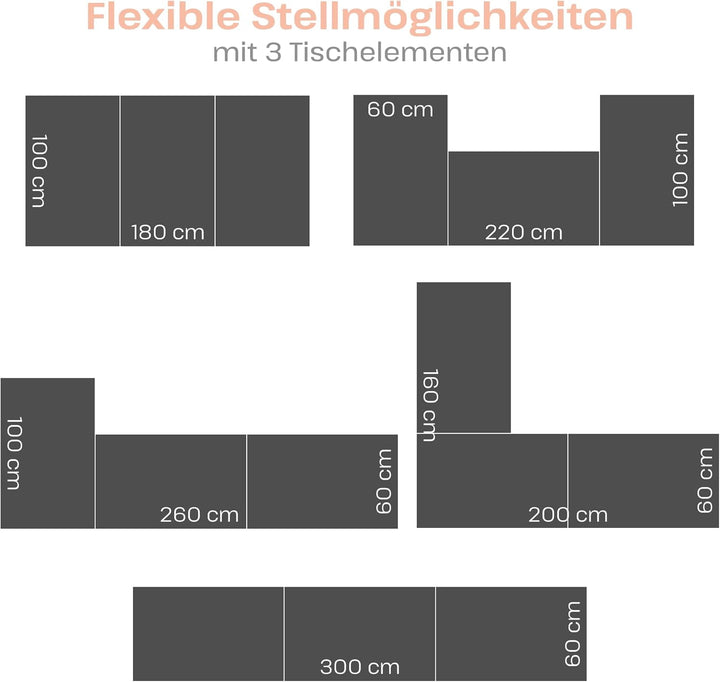 Raburg Multifunktionstisch, 3-teilig, Alu, 3 x 100 cm x 60 cm, Olli