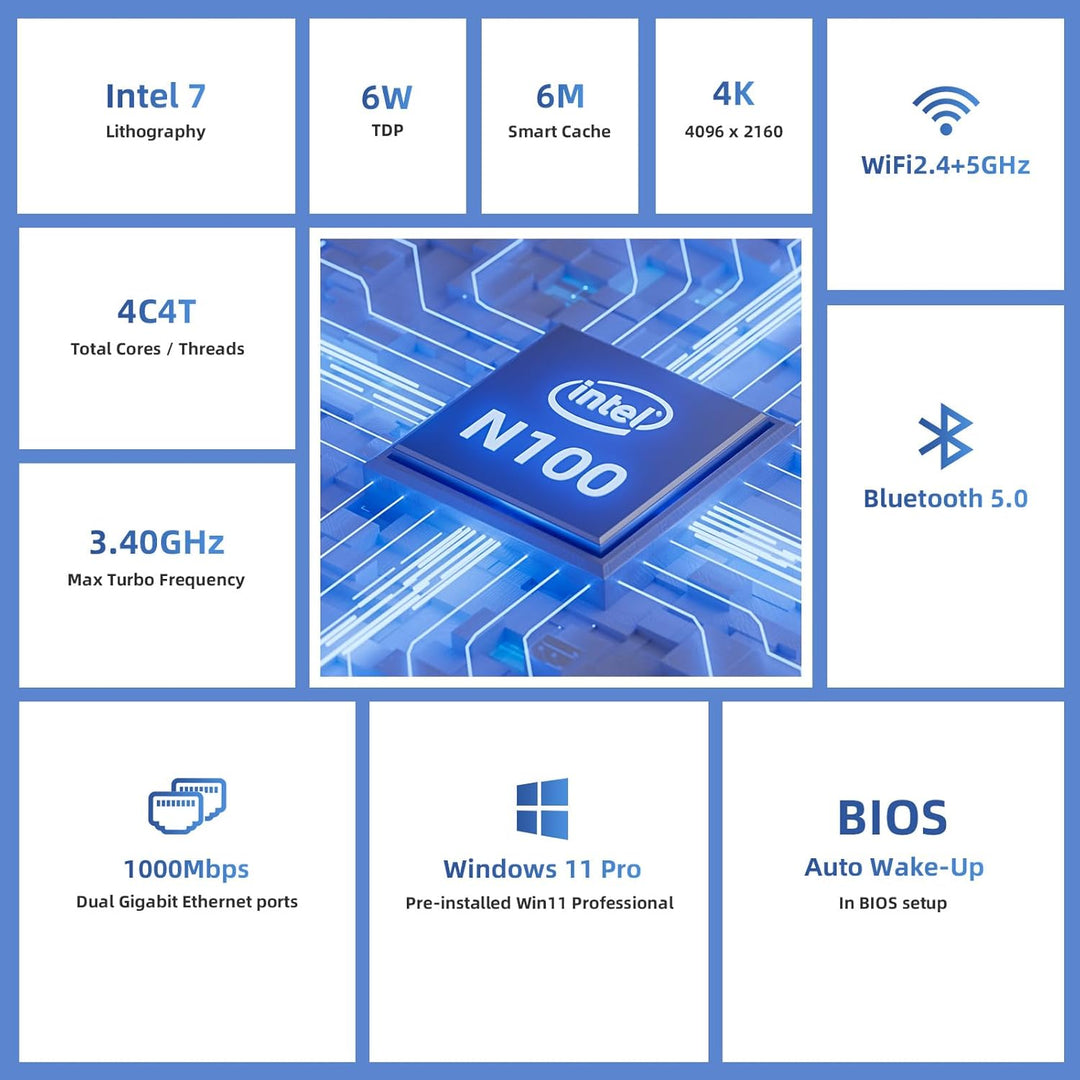 DreamQuest Mini PC Windows 11 Pro Intel N100 (bis zu 3,4 GHz) 16GB DDR4 512GB M.2 SSD Micro Desktop
