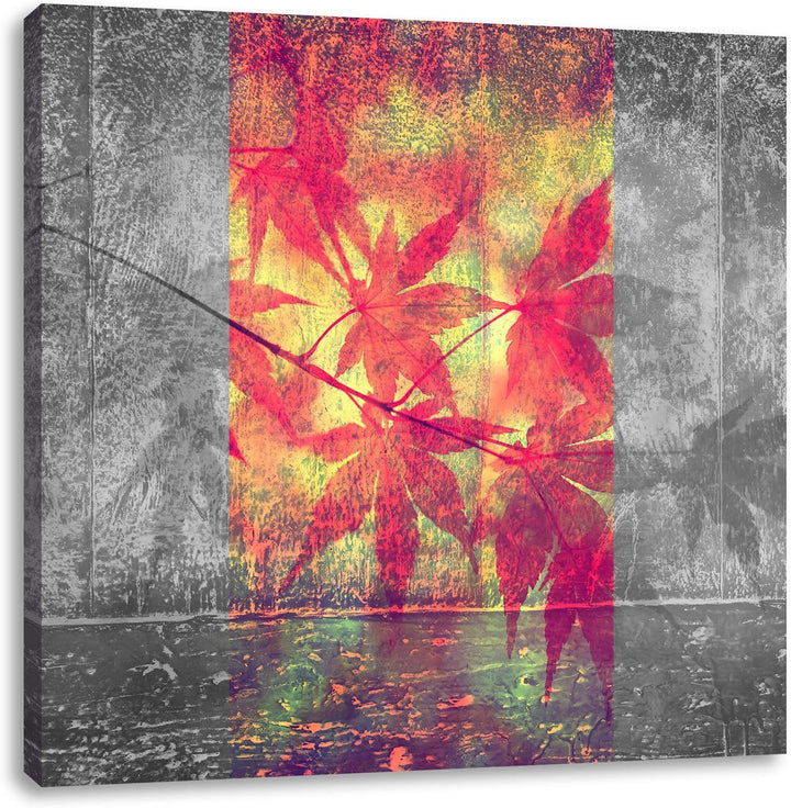 Pixxprint Pinke Ahornblätter über Wasser schwarz/weiss, Format: 70x70 auf Leinwand, 70x70