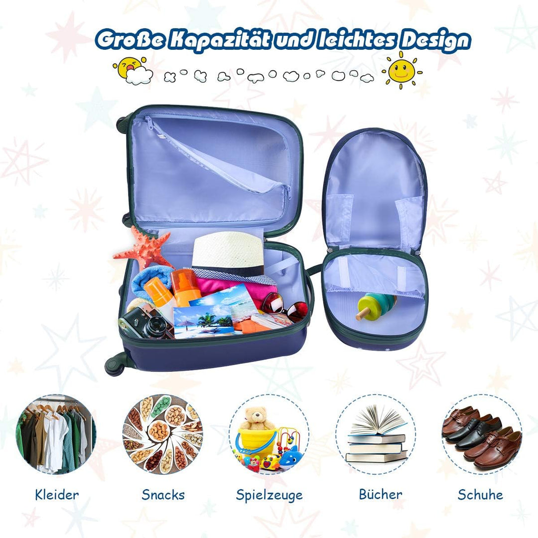 COSTWAY 2tlg Kinderkoffer + Rucksack, Kindertrolley aus Kunststoff, Kindergepäck, Kinder Kofferset H