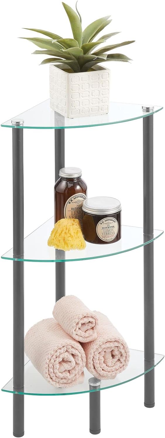 mDesign modernes Glasregal – stilvolles Eckregal aus Glas mit 3 Ebenen – Elegantes Ablageregal für B