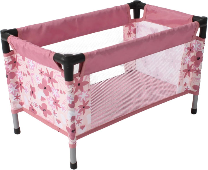 Bayer Chic 2000 Puppenreisebett zerlegbar – Puppenbett Blumen Design Rosa | Kompaktes Puppenreisebet