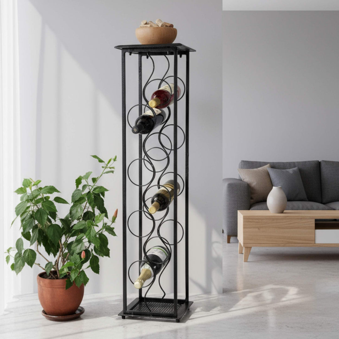 DanDiBo Weinregal Metall Schwarz Stehend Flaschenregal 100 cm Oktave Modern Wine Rack Weinständer We