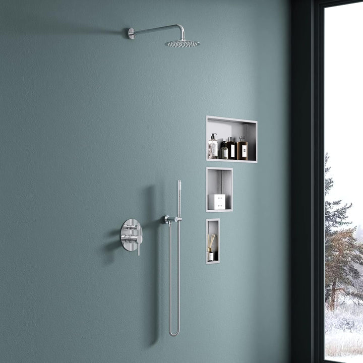 doporro Wandnische Bad Silber 15cm x 30cm x 8,3 cm | Duschablage befliesbar aus Edelstahl | Duschreg