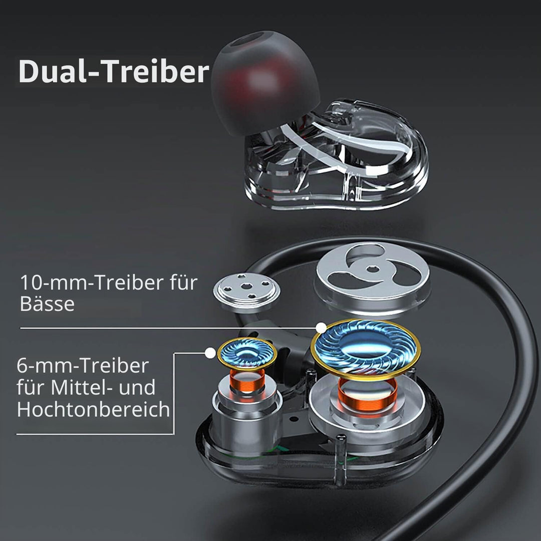 Dual-Treiber Kopfhörer mit Kabel 3,5mm Klinke Ohrhörer mit Bügel | Hifi, Bass, Aux, Mikrofon, Sportk