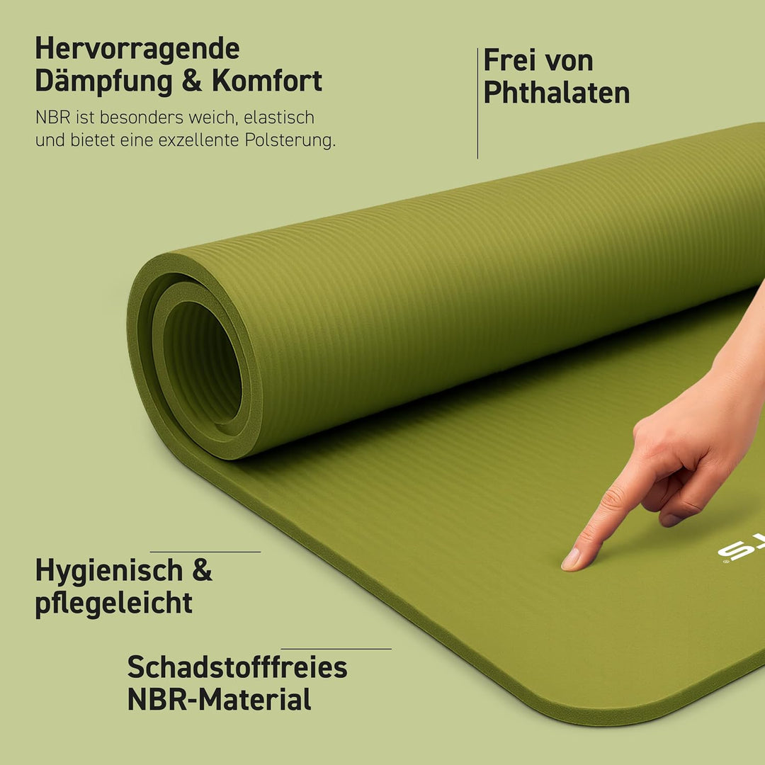 MSPORTS Gymnastikmatte Premium inkl. Tragegurt + Übungsposter + Workout App I Hautfreundliche Fitnes