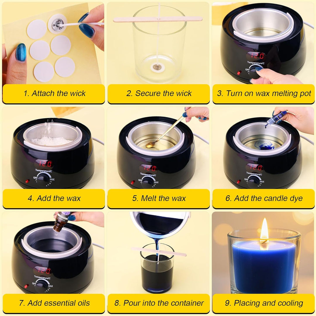 Kerzen Selber Machen Set mit Wachsschmelzer - Komplettes Candle Making Kit für Anfänger, Kerzen Gies