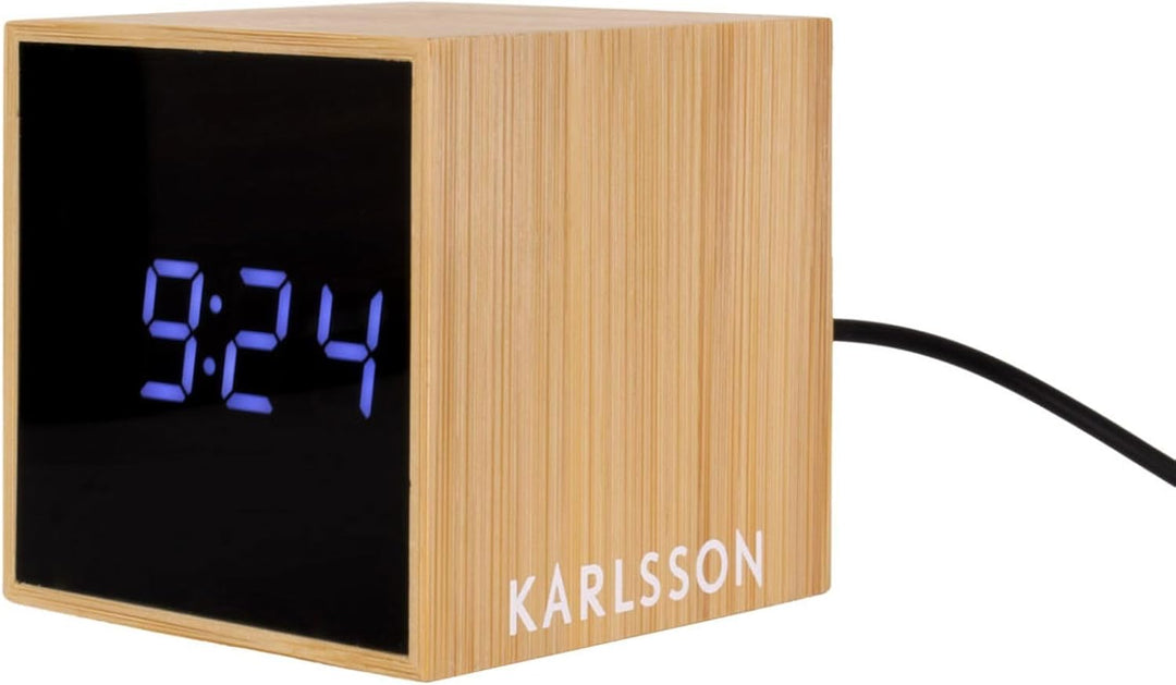 KARLSSON Alarm Clock Mini Cube Bamboo 6,3 x 6,3 x 6,3cm, Excl. 3X AAA Battery