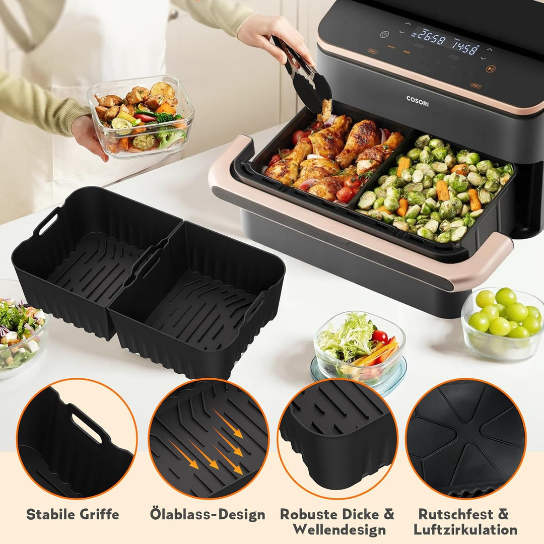 Heissluftfritteuse Zubehör für Cosori Dual Blaze Twinfry XXL 10L, Airfryer Zubehör 2×5L Silikonform