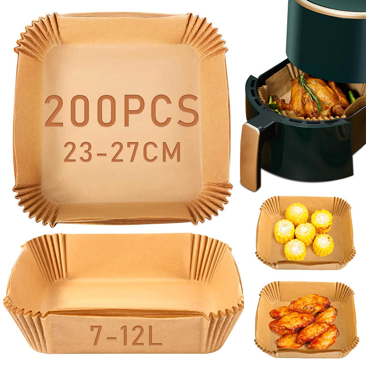 Backpapier für Heissluftfritteuse, 23-27cm 200 Stück Backpapier Airfryer Antihaft-Einweg Pergamentpa