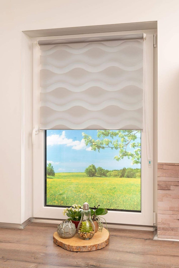 K-home Klemmfix Doppelrollo "Welle" ohne Bohren - Grau 40 cm x 200 cm (B x L) 40 x 200 cm Grau, 40 x